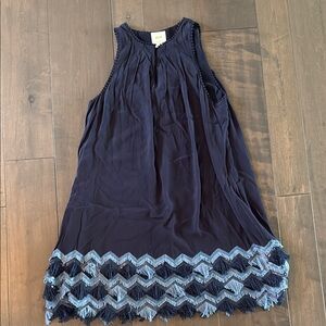 Maeve Dark Blue Dress with Fringe Detail